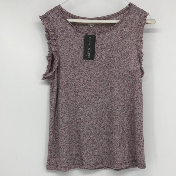 Silver Icing Jacqueline de  Yong Purple marled frilled cap sleeve NWT tee small - Picture 14 of 14